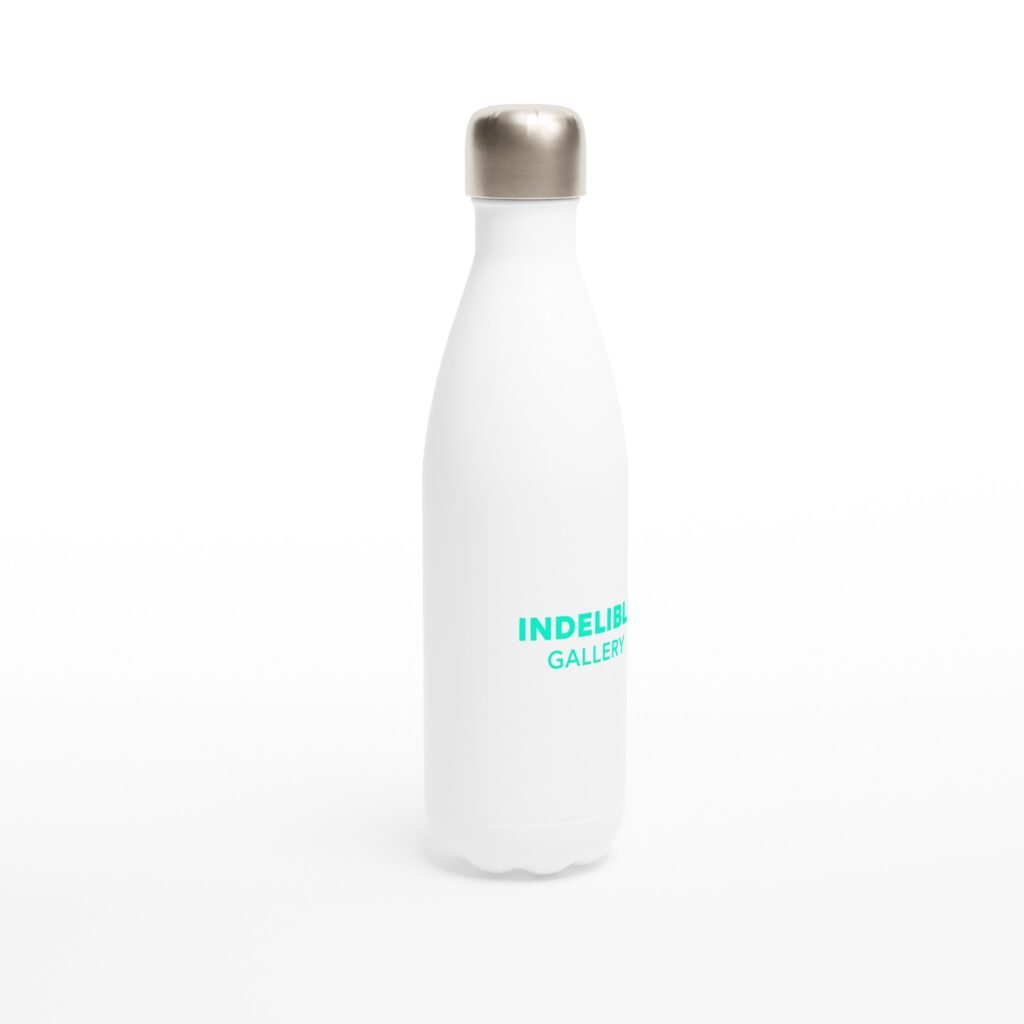 Blanco White INDELIBLE GALLERY™ 17oz Stainless Steel Water Bottle – Leak-Proof, Double-Wall Insulated